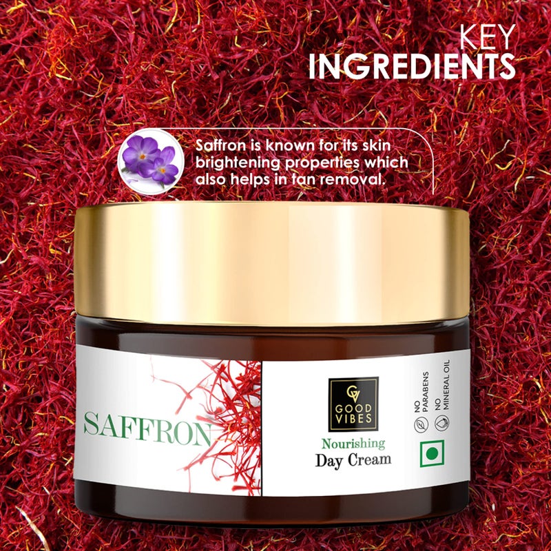 Good Vibes Saffron Nourishing Day Cream | Evens Skin Tone, Hydrates & Refreshes | No Parabens or Mineral Oil | Lightweight Daily Moisturizer for Radiant Looking Skin | 1.76 Oz (50g) - Image 4
